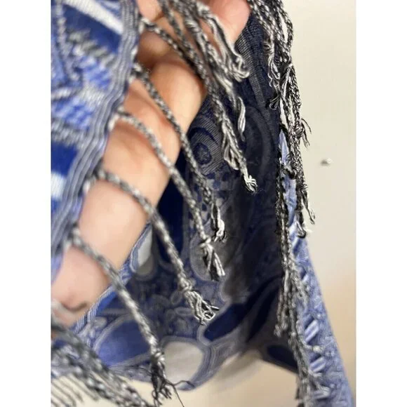 Pashmina Scarf Adult Blue Floral Silk Paisley Tassel Luxury Wrap Neutral Shawl - Picture 5 of 10